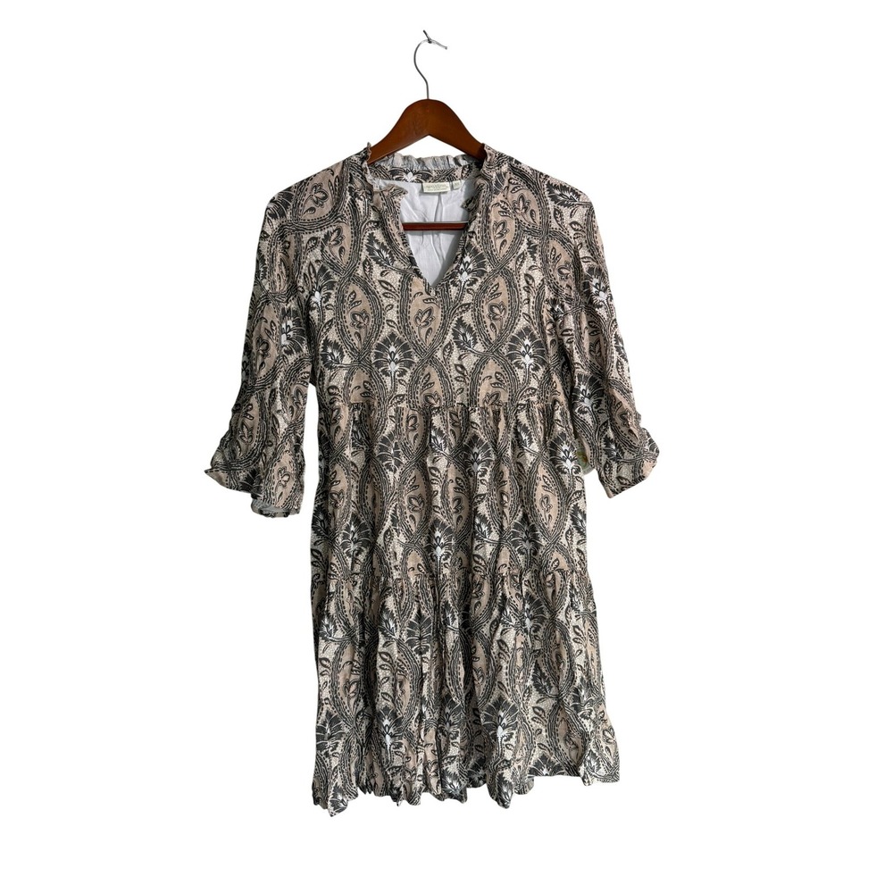 Spartina 449 Maisie Dress Arbor Neutral Paisley‎ Tiered Mini XS NEW $168